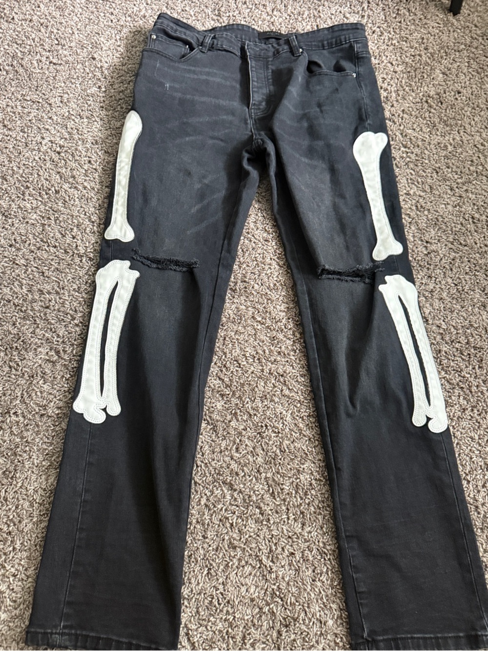 AMIRI Black Straight Jeans with White Bone Patches